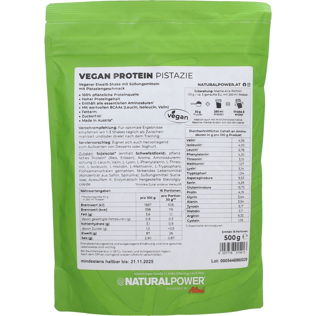 Vegan Protein 500g Natural Power VitalAbo Online Shop Europe