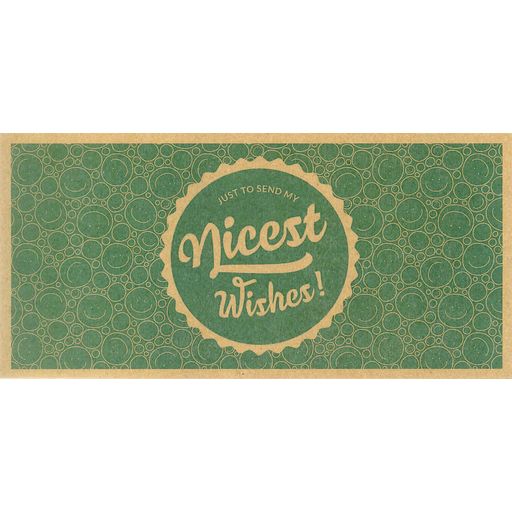 Darčeková poukážka Nicest Wishes! na ekologicky nezávadnom recyklovanom papieri - Poukážka na vytlačenie „Nicest Wishes
