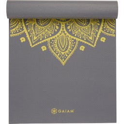 GAIAM SOLUR Yogamatta Premium - Ljusgrå med citrongult mönster
