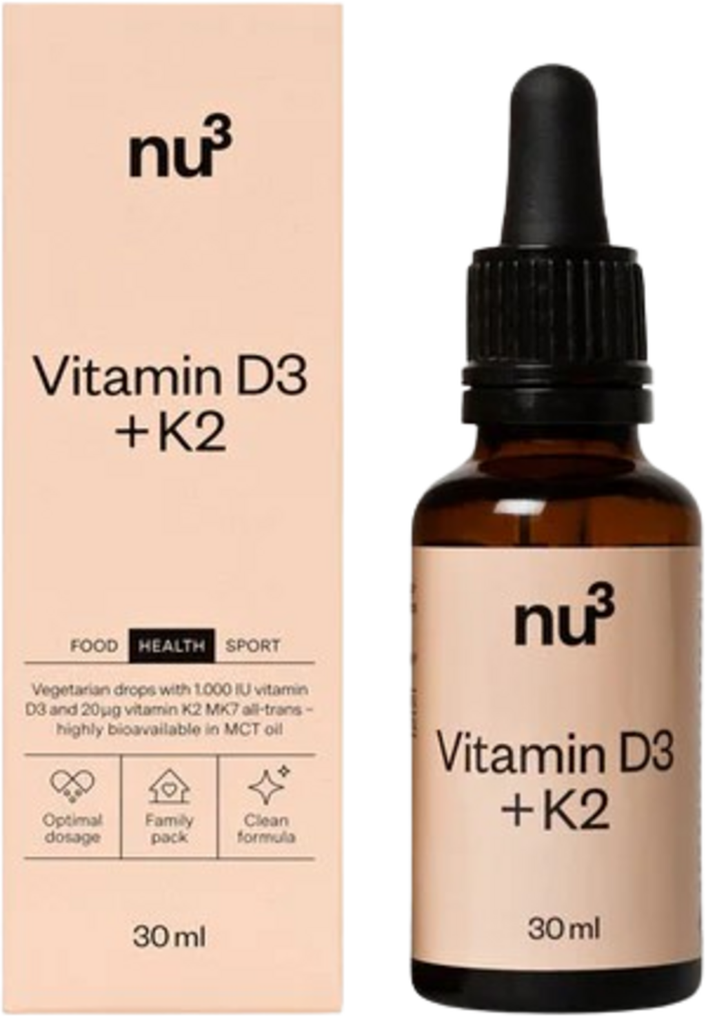 nu3 Vegan Vitamin D3 + K2 - 30 ml