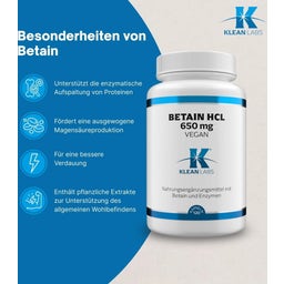 KLEAN LABS Betaine HCl vegan - 120 Kapseln