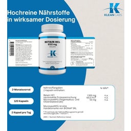 KLEAN LABS Betaine HCl vegan - 120 Kapseln