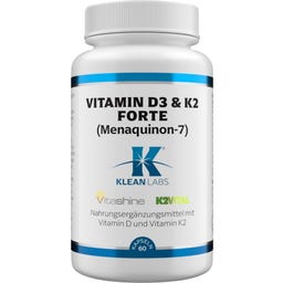 KLEAN LABS D3- ja K2-vitamiini forte Menaquinon - 60 kapselia