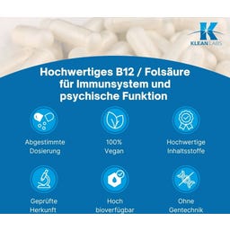 KLEAN LABS Vitamín B12 kyselina listová - 100 kapslí