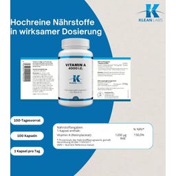 KLEAN LABS Vitamin A 4000 I.E. - 100 Kapseln