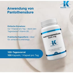 KLEAN LABS Kyselina pantothenová (B5) 500 mg - 100 kapslí