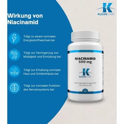 KLEAN LABS Niacinamide (B3) 500 mg - 100 Capsules