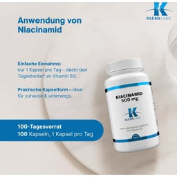 KLEAN LABS Niacinamide (B3) 500 mg - 100 Capsules
