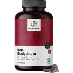 HealthyWorld Bisglycinate de Fer avec Vitamine C - 240 comprimés