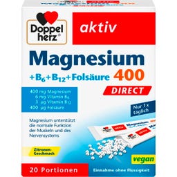 aktiv Magnesium 400 + B6 + B12 + Folsäure Direct - 20 Beutel