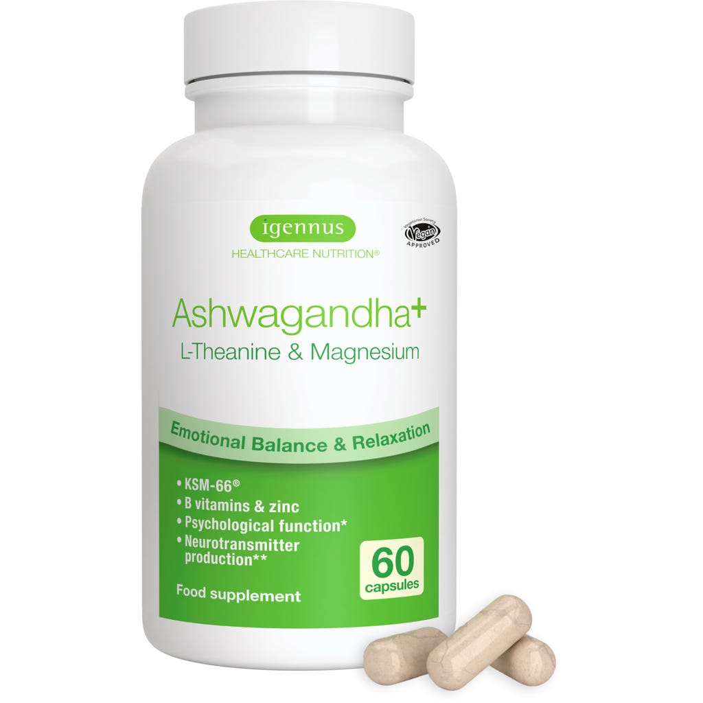 l carnitine and ashwagandha Ashwagandha+ L-Theanine & Magnesium, 60 veg. capsules - Igennus Is It Safe To amino acid supplement Size:60 Softgels