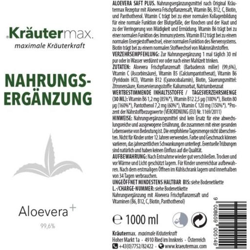 Kräuter Max Mehu, Aloe Vera+ - 1.000 ml