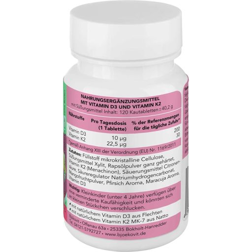 BjökoVit Vitamín D3 + K2 žuvacie tablety pre deti - 120 žuvacích tabliet