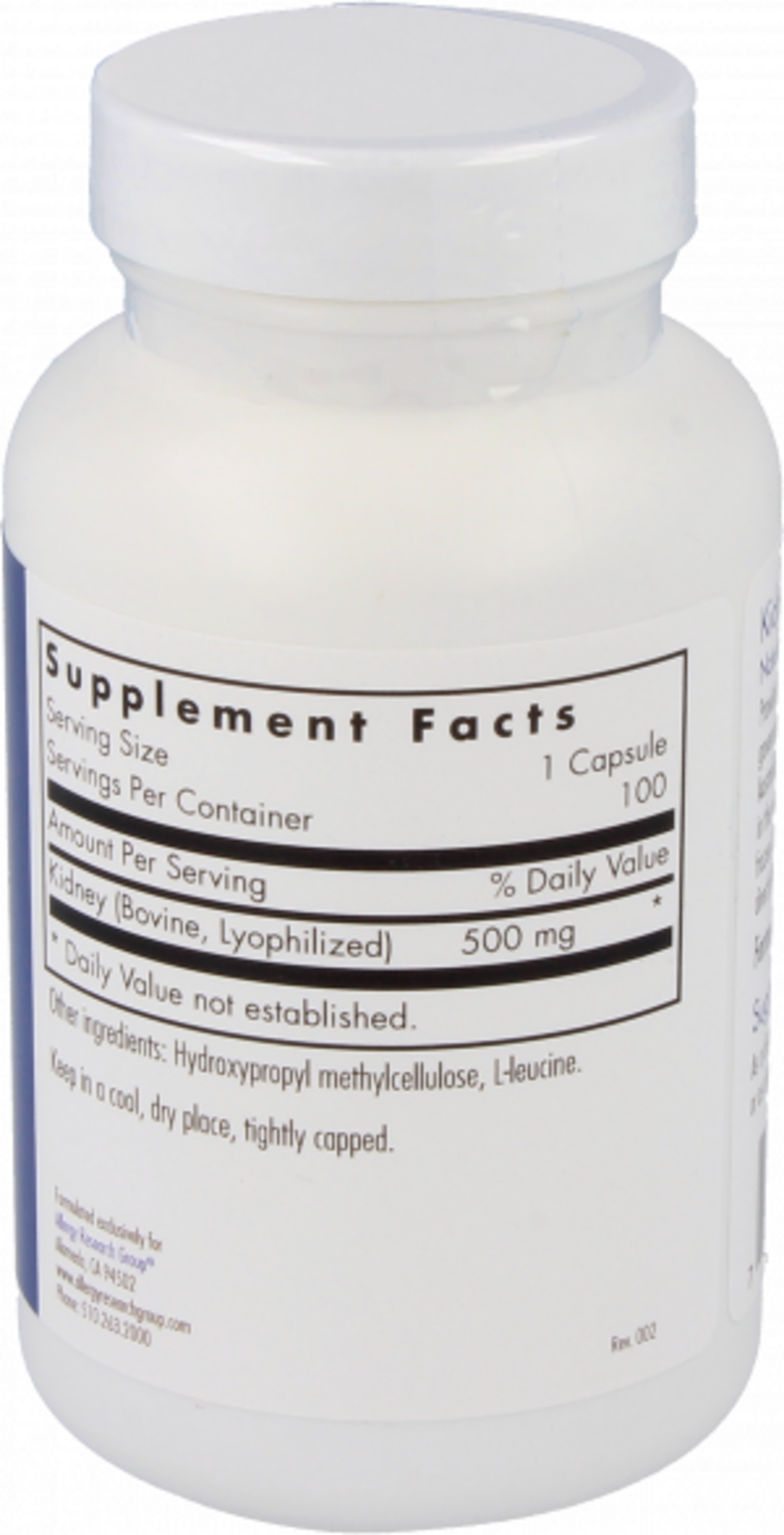 Allergy Research Group Kidney Beef Natural Glandular - 100 veg. kapslar