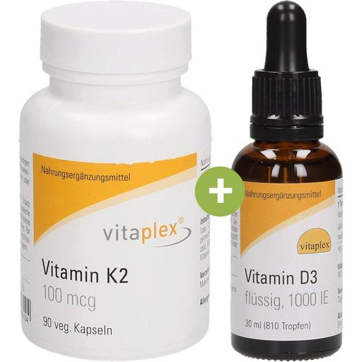 Vitaplex D3-vitamiinitipat + K2-vitamiinikapselit - 30 ml D3-vitamiinia + 90 kapselia K2-vitamiinia