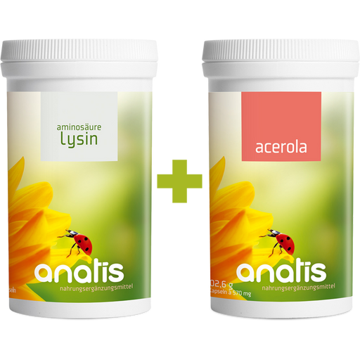 anatis Naturprodukte Set con Aminoácido Lisina y Acerola - 180 cápsulas de aminoácido lisina y 180 cápsulas de acerola