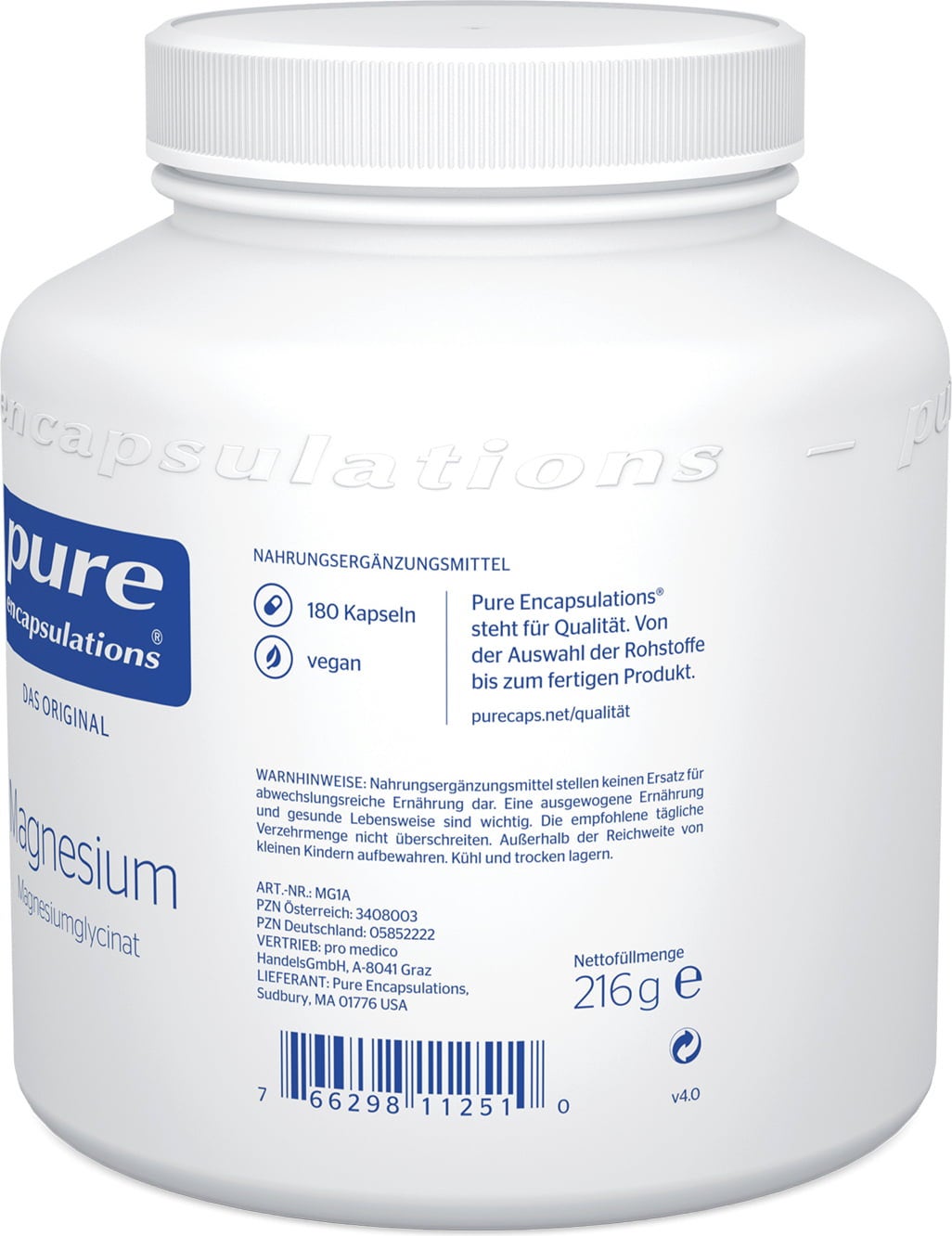 pure encapsulations Magnesium (Magnesiumglycinat) - 180 Kapseln