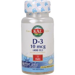 KAL Vitamina D3 400 UI - 100 cápsulas blandas