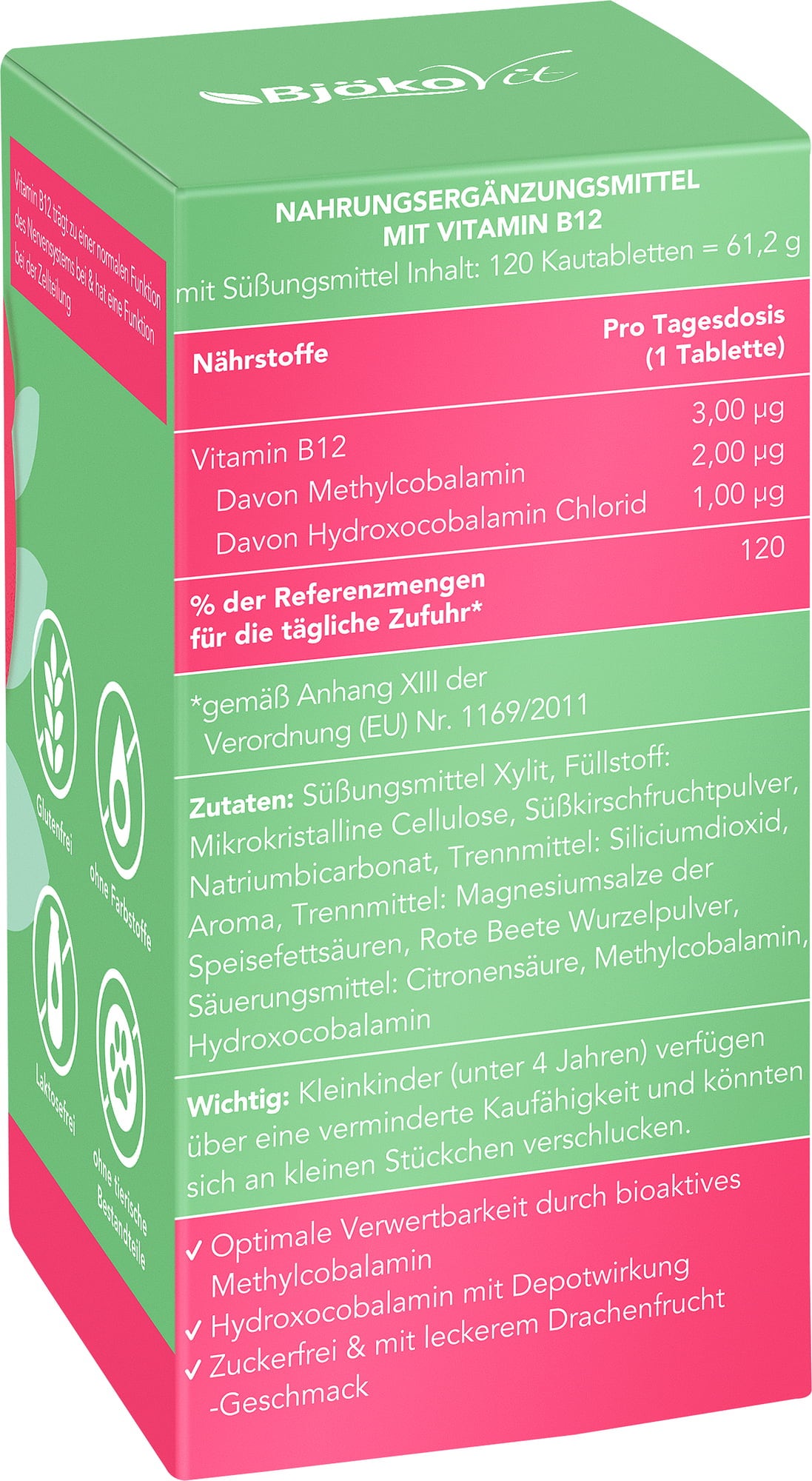 BjökoVit B12-vitamiinipurutabletit lapsille - 120 purutablettia