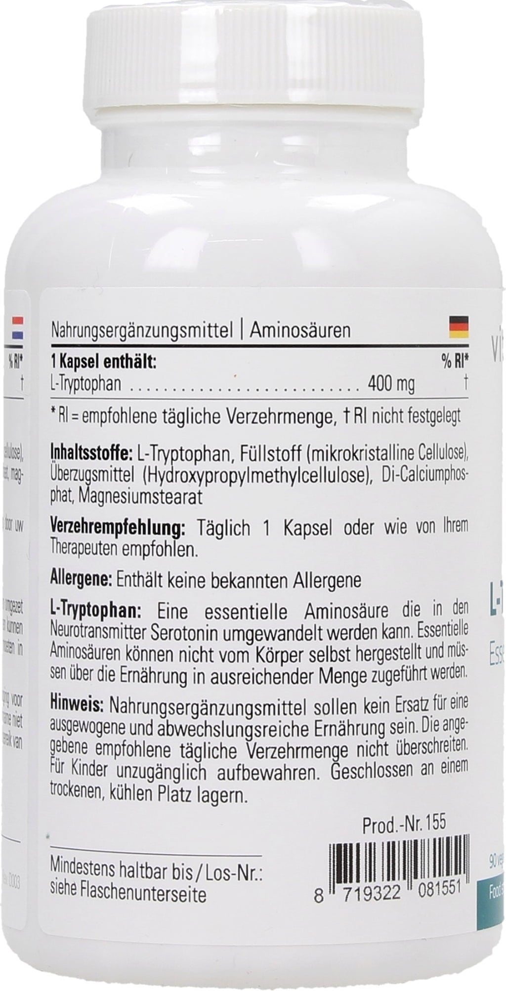 Vitaplex L-tryptofan 400 mg - 90 veg. kapslar