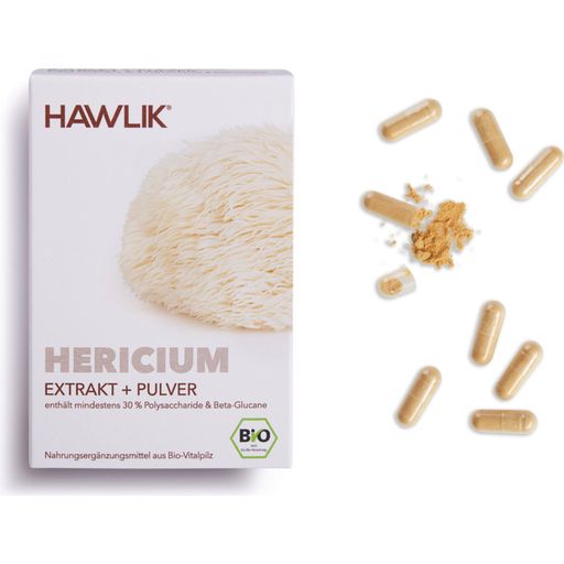 Hericium ekstrakt + Hericium v prahu - organske kapsule - 60 kaps.