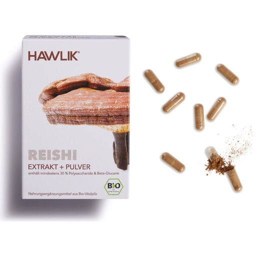 Hawlik Reishi Extract + Organic Powder Capsules - 120 capsules