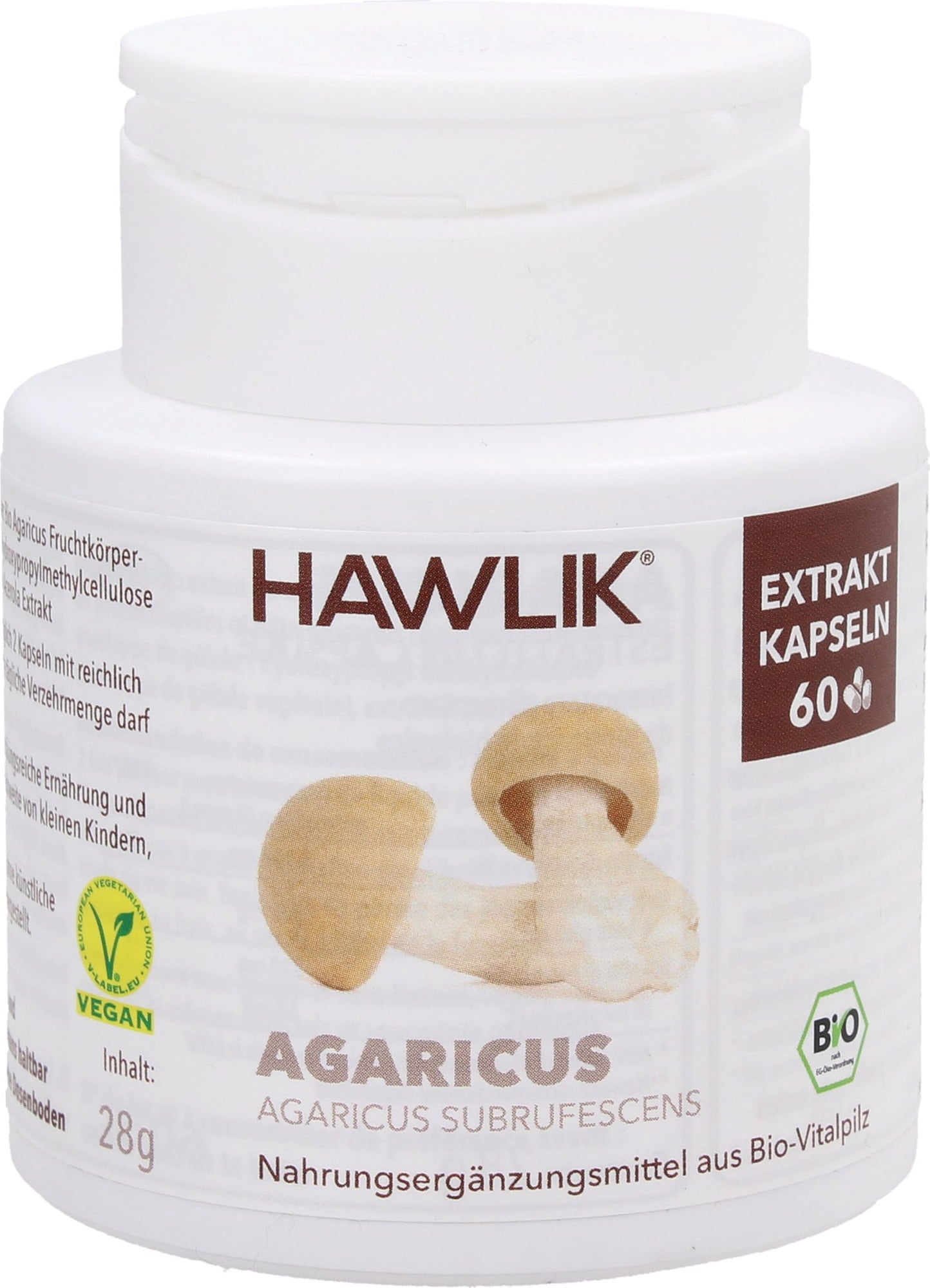 Hawlik Agaricus-uute kapseleina, luomu