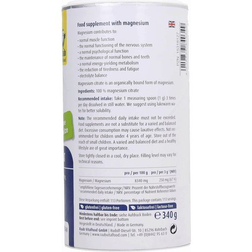 Raab Vitalfood Magnesiumcitraat Poeder - 340 g
