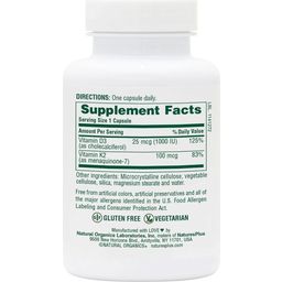 Vitamina D3 1000 UI con 100 mcg de Vitamina K2 - 90 cápsulas vegetales