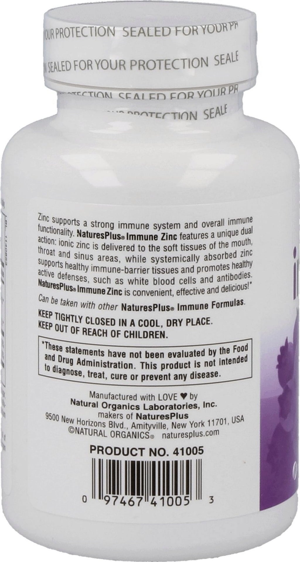 Nature's Plus Immune Zink -imeskelypastillit - 60 imeskelytablettia
