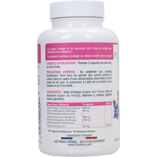 3 Chenes Laboratoires Onagra - Borraja - Vitamina E - 150 cápsulas