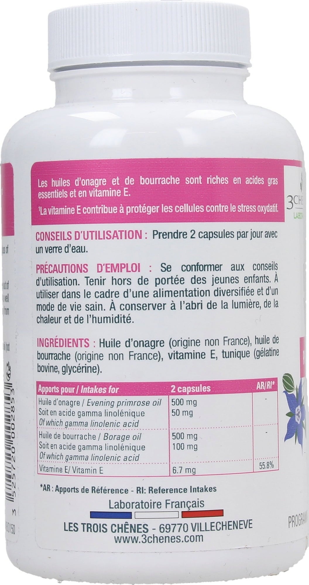 3 Chenes Laboratoires Teunisbloem - Vitamine E - 150 Capsules