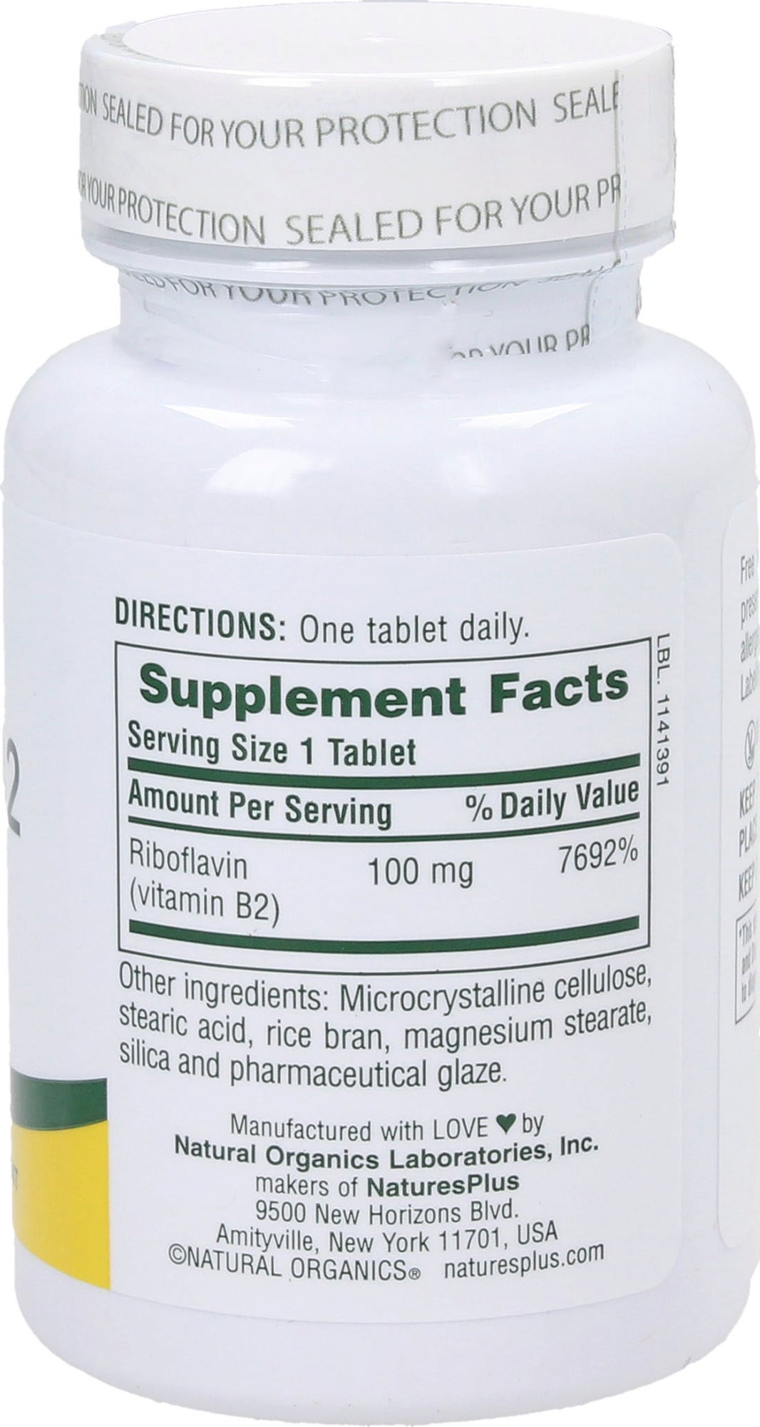 Nature's Plus Vitamina B2 100 mg - 90 Comprimidos
