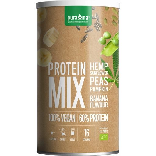 Veganer Proteinmix Hanf-, Sonnenblumen-, Erbsen-, Kürbisprotein, Bio - Banane
