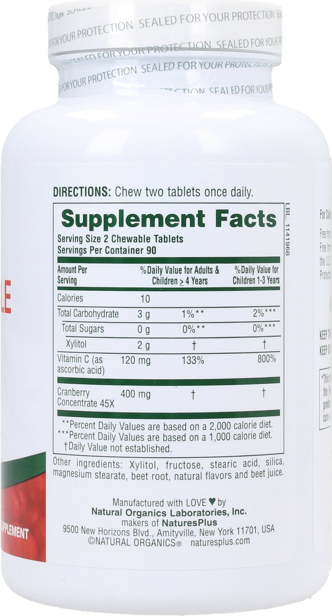Nature's Plus Ultra Chewable Cranberry with Vitamin C - 180 žuvacích tabliet