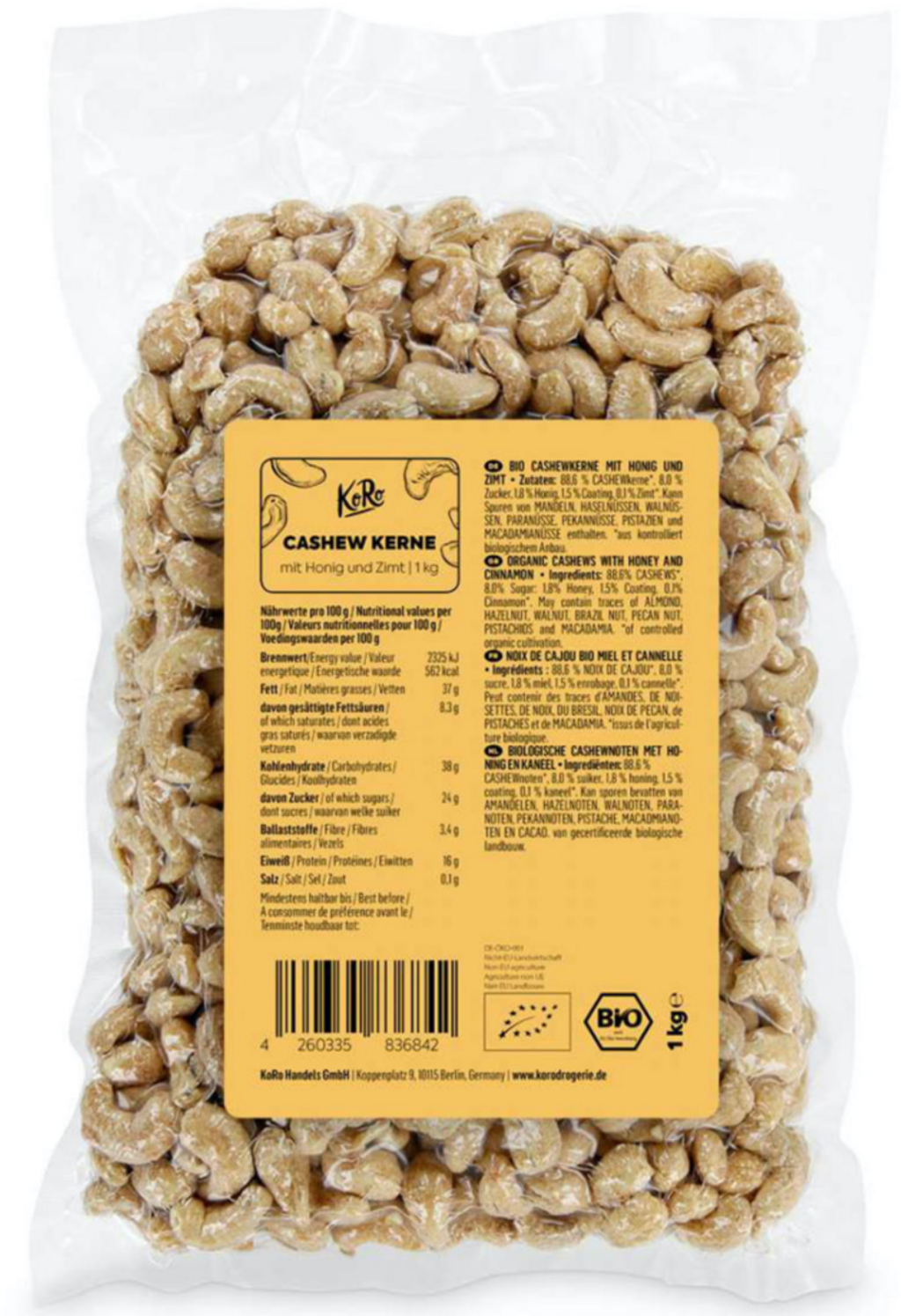 KoRo Cashewnoten met Honing & Kaneel