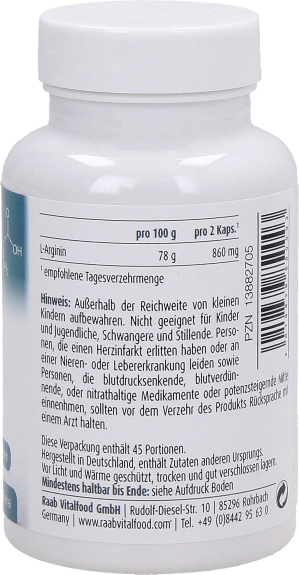 Raab Vitalfood L-Arginina 430 - 90 Cápsulas