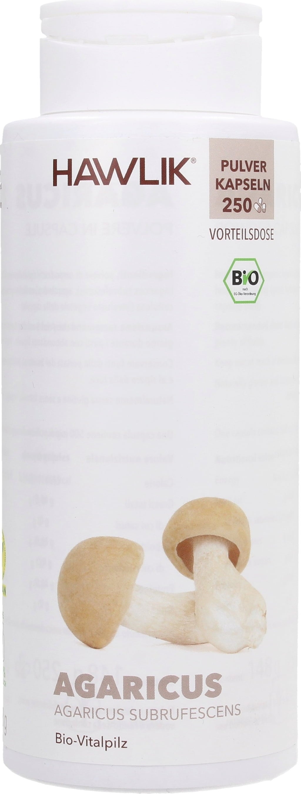 Hawlik Agaricus Powder Capsules Organic - 250 capsules