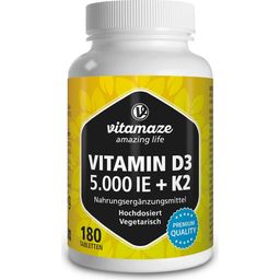 Vitamina D3 5000 UI + K2 100 µg  Alta Dosificación y Vegetariana