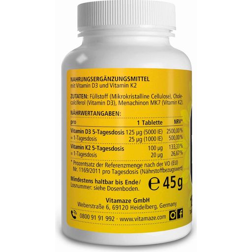 Vitamin D3 5000 IE + K2 100 µg Högdoserat & Vegetariskt