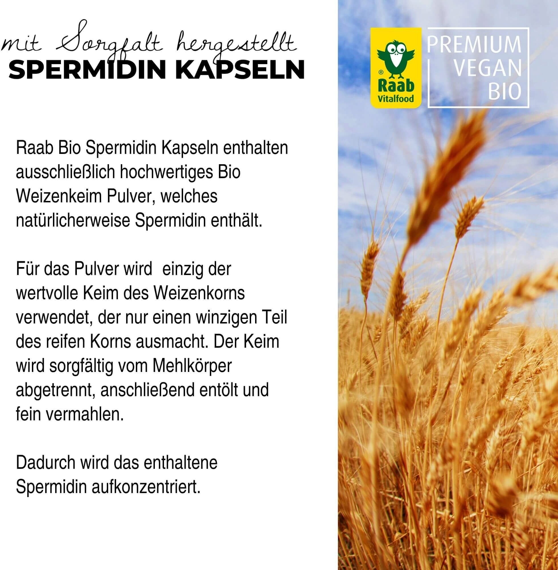 Raab Vitalfood Spermidiini vehnänalkiokapselit, luomu - 100 kapselia