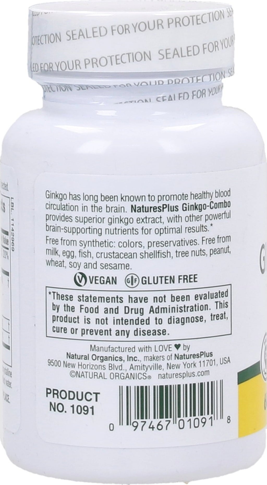Nature's Plus Ginkgo Combo - 60 Cápsulas vegetais