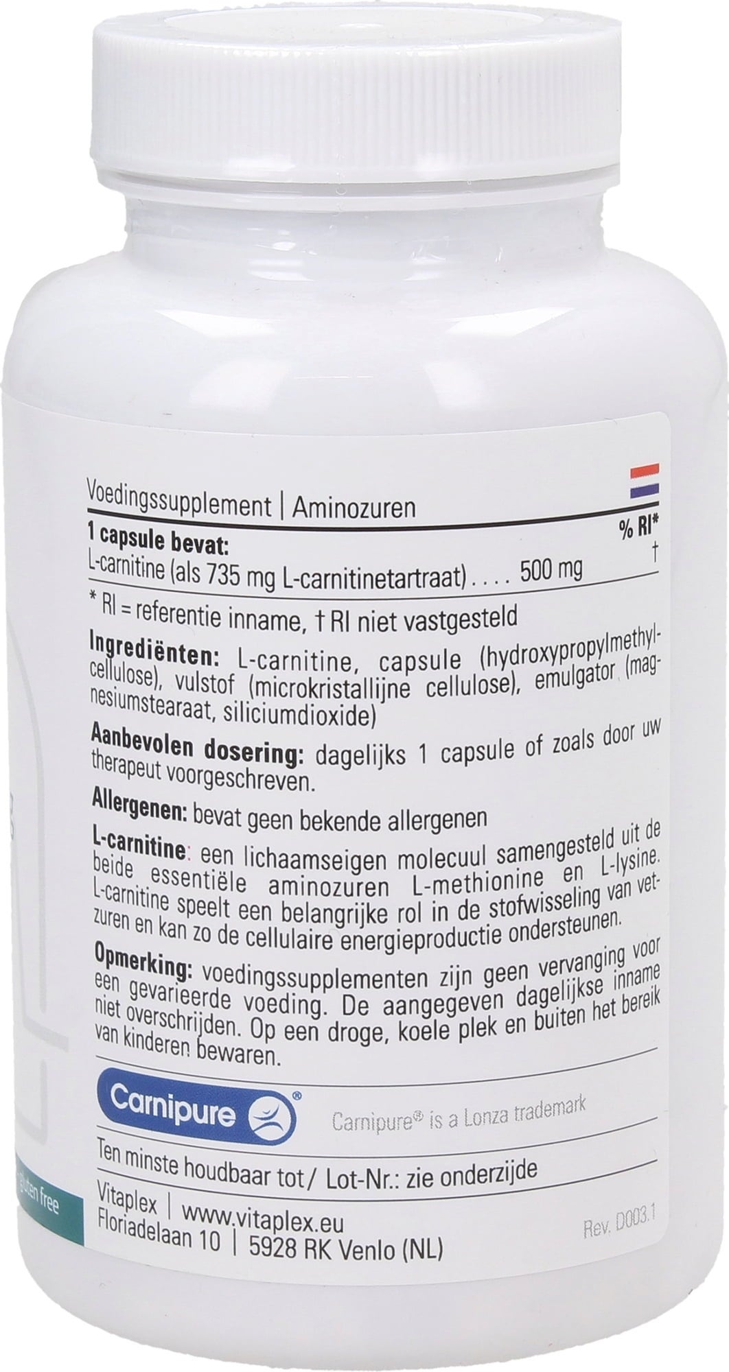 Vitaplex L-Carnitina - 90 Cápsulas vegetais