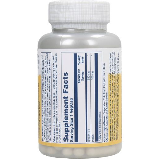 Solaray Betaína HCL, 650 mg - 100 cápsulas vegetales