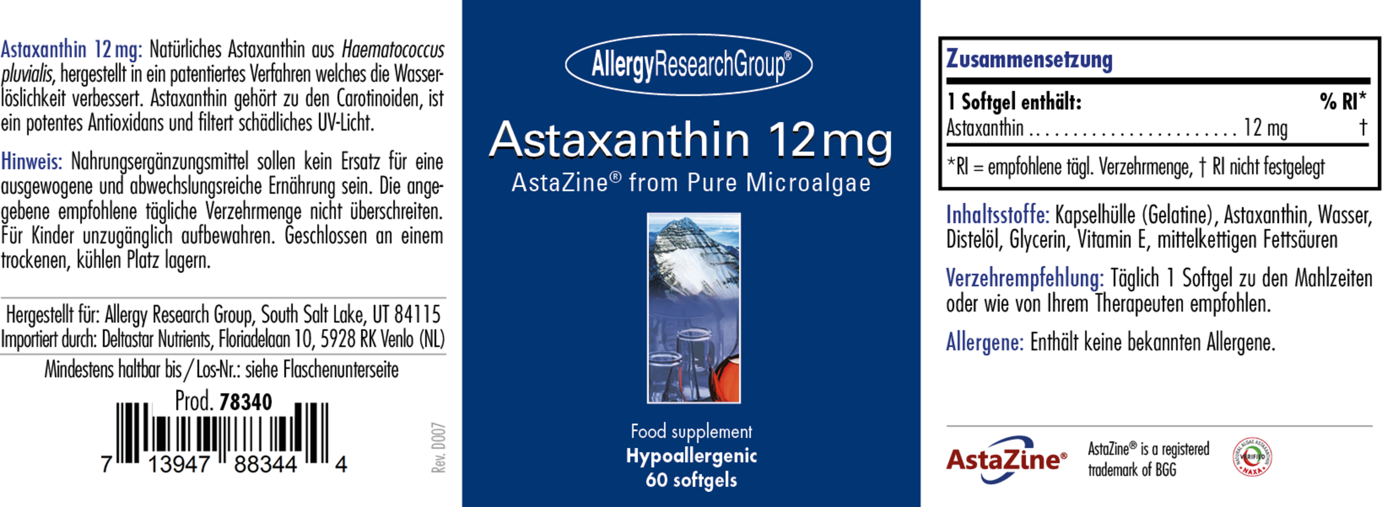 Allergy Research Group® Astaxanthin 12 mg - 60 Softgels