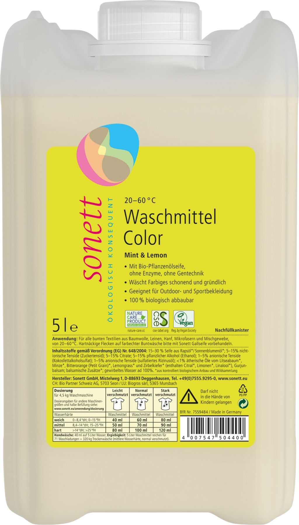 Sonett Laundry Liquid Color Mint & Lemon - 5 l